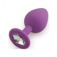 Силиконовая анальная пробка фиолетового цвета с прозрачным кристаллом, диаметр 2,5 см